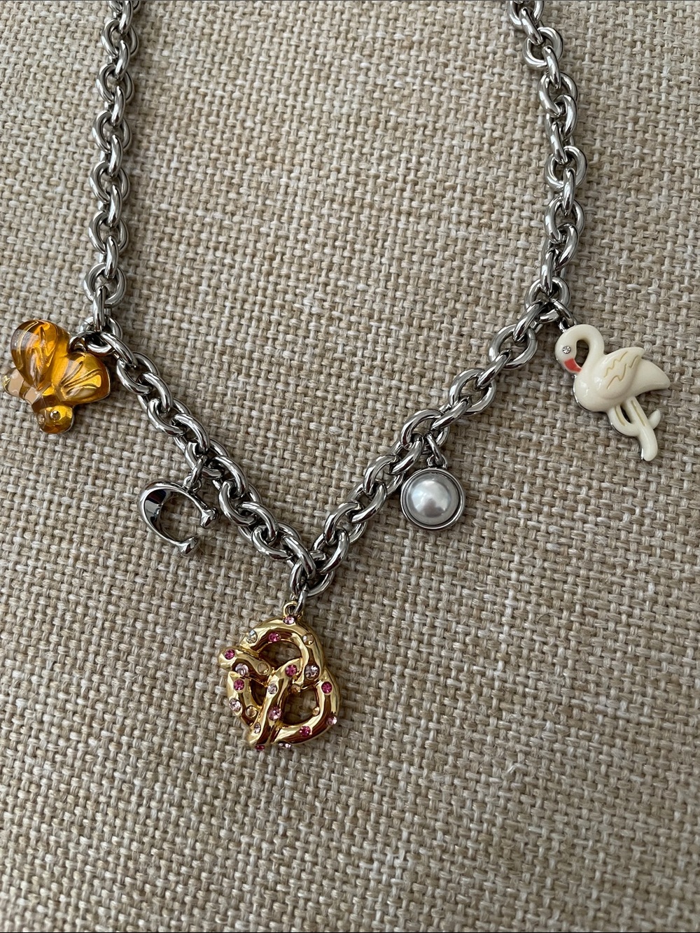 Coach Silver Tone Charm Necklace with Gold, Amber, Cream Accents - Picture 3 of 3